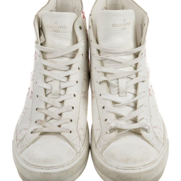 Louis Vuitton White and Red Monogram Sneakers - Picture 5 of 6